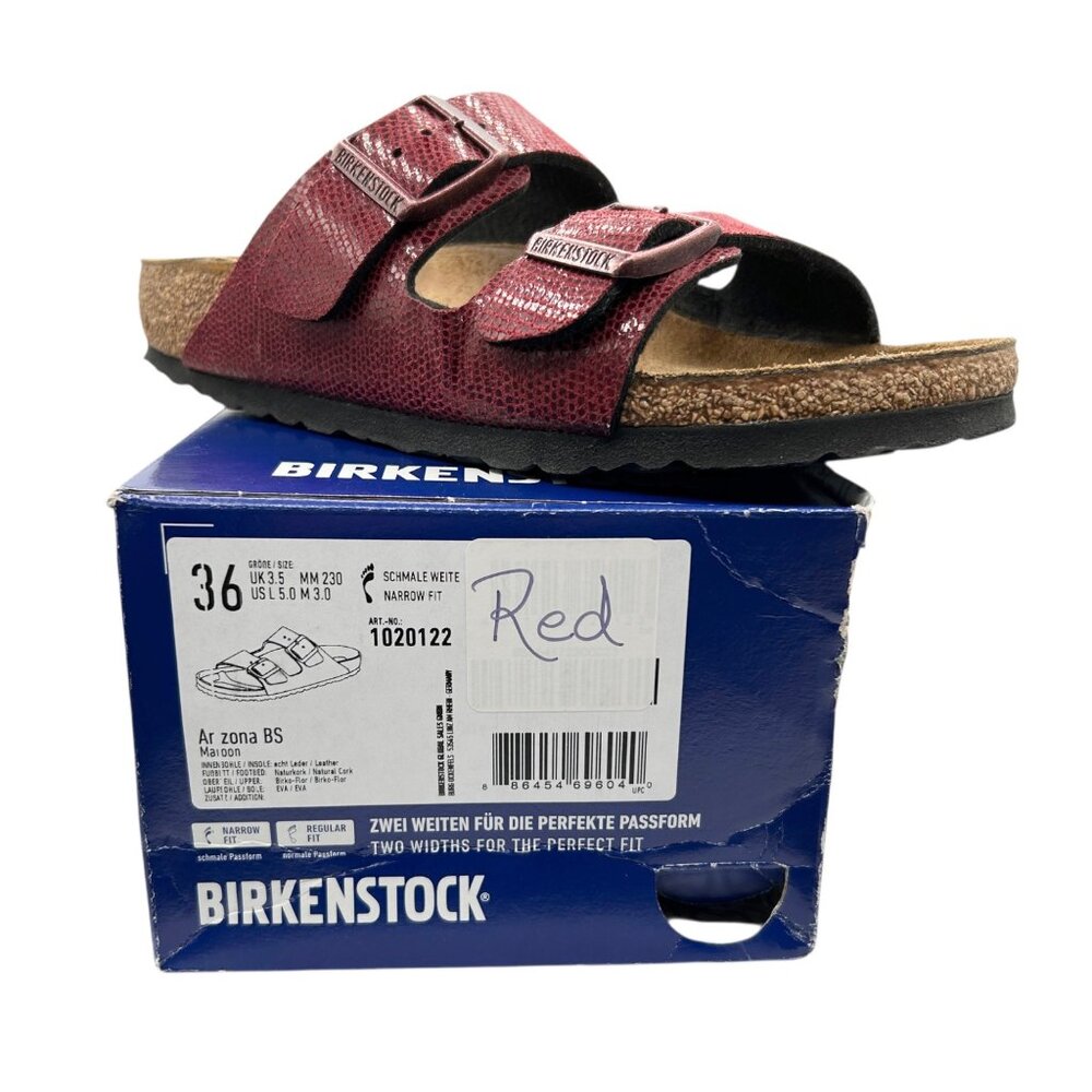 Birkenstock Arizona Birko-Flor Maroon Snake Pattern 2 Straps Slide Sandals 36 - Picture 12 of 15